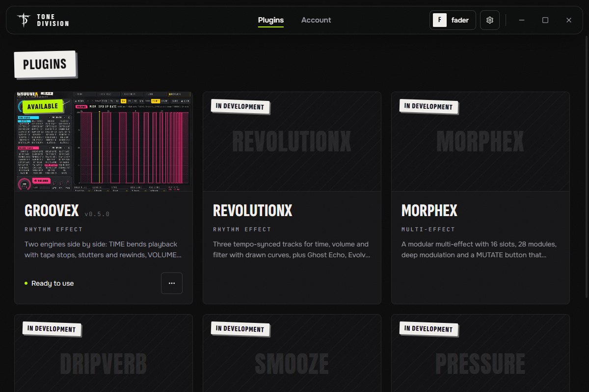 Tone Division Terminal: the plugin list